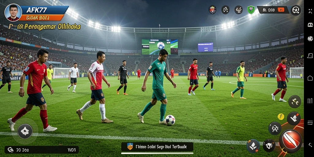 Tampilan gameplay AFK77 menampilkan aksi sepak bola yang mendebarkan.
