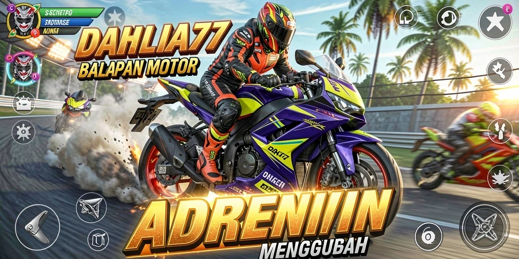 Screenshot DAHLIA77 menampilkan aksi balapan motor yang intens.