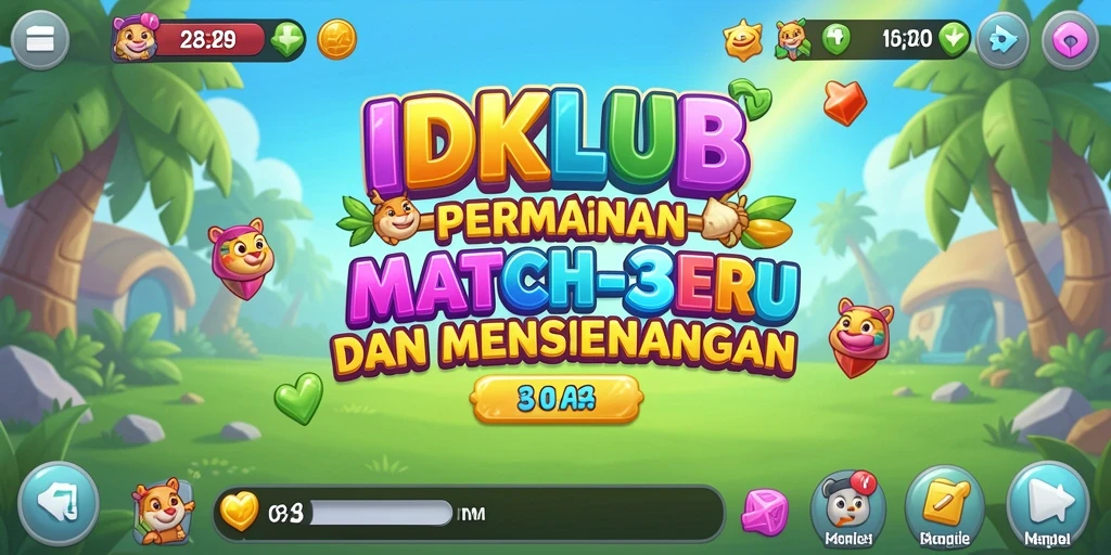 Tangkapan layar utama IDKLUB menunjukkan gameplay seru dengan elemen Match-3 yang berwarna-warni.