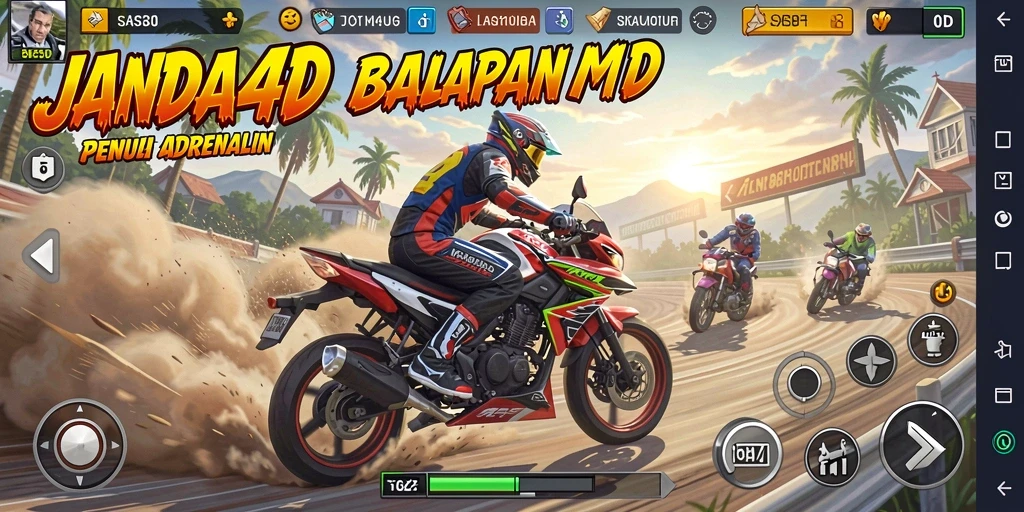 Tangkapan layar menampilkan intense gameplay balapan motor.