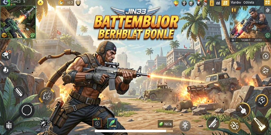 Gameplay seru di JIN33 saat bertempur di arena Battle Royale.