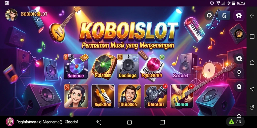 Tampilan gameplay KOBOISLOT dengan berbagai tantangan musik yang menarik.