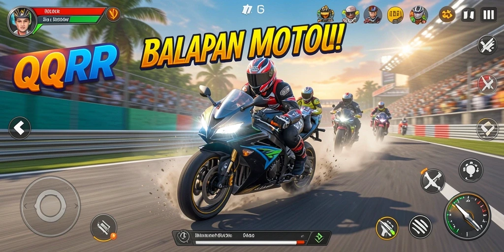 Tampilan gameplay QQRP yang mendebarkan saat balapan motor.