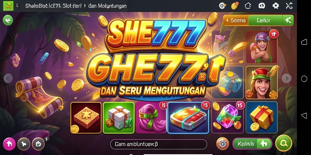 Layar gameplay SHE777 dengan grafis menawan dan fitur bonus menarik.