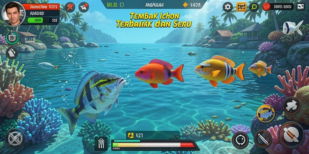 Tangkapan layar V21 menampilkan gameplay seru Tembak Ikan.
